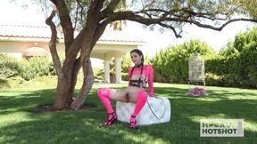 bts - skinny beauty kaitlyn katsaros shows off her body in pink lingerie!