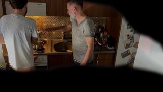 Real grandpa caught me wanking in his kitchen! (gay grandson)