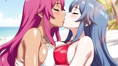Lesbian stepmom duo loses control on private beach