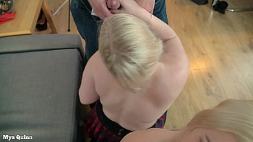 Foursome orgy with college girls and two guys double cum face cum kiss swap