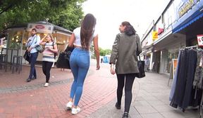 candid slim brunette girl great butt tight jeans