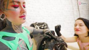 Inked Girls Dominate Punk Boy � Latex Play, Fisting & Cage