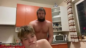 An angry Russian bear fucks a 19-year-old twink in the kitchen