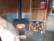 Fucking my ass with my favorite dildo in forest cabin