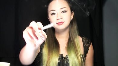 Smoking hot collared slut wears two cigarettes and a nicotine patch
