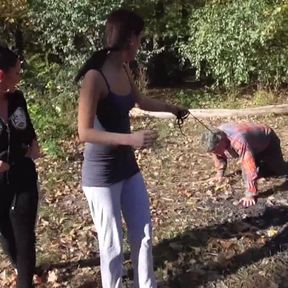 2 german proll brat girls dominate old slave outdoor