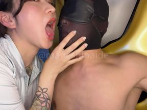Femdom Face Licking and Dick Spitting; Miyu Gets Him Wetter Than Ever