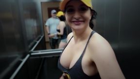 My Neighbor Went to the Elevator When I Went with the Packages. He Was Smiling at Me so I Surprised Him with a Quick Blowjob