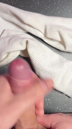 Exclusive: Guy Shows off His Legs and Cums on His Socks.