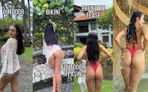 Outdoor Tease in Bikini, Wet Body in the Waterfall