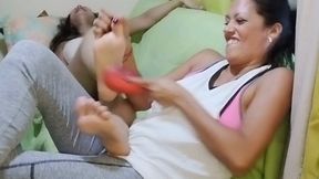 Full video of tickling Carlota's soles - tickly fun