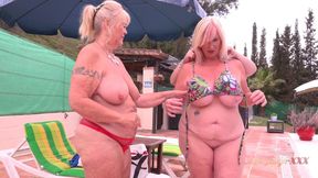 AuntJudysXXX - Busty Mature Lesbian MILFs Melody, Randy, and Jojo Get Naughty by the Pool