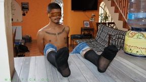 Nipple-Pierced Twink Alee Gets Blindfolded, Ballgagged & Receives Merciless Foot Tickling By Master Fercho. Don't Worry - The Boy Deserved It!