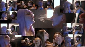 B06-B09 Wooow amazing! In less than ten minutes — 138 powerful, massive spits rained down on his face, mouth, and hair. Can you even picture it? Everything dripping, running, glistening