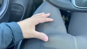 Femboy destroyed in Lululemon yoga pants vibrator orgasm behind wheel