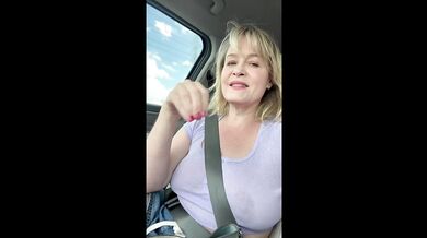 Braless Pokies in a See-Through Shirt Flashing Her Huge Areolas in Public