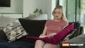 The naughty stepsister gives a steamy deepthroat blowjob to her stepbro,