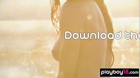 Smoking hot ebony teen Mimi Desuka stripping and unwinds on the rooftop