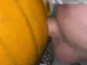 Chubby bear breeding a pumpkin with his throbbing uncut cock