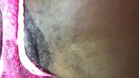 Ebony bush bursts through lace panties