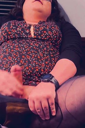 Trans Girl Lifts Dress and Cums in Her Pantyhose