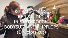 KG VACUUMING HER STUDIO IN SEETHROUGH BODYSUIT AND FLIPFLOPS directors cut
