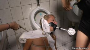 Blondie humiliated in public restroom