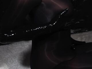 Blond Angel in Oiled Spandex gabs Ramrod in Latex Gloves untill Cum in her Hands