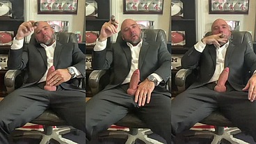 Cigar smoking with a raging hard-on in a suit!