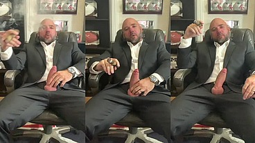 Cigar smoking with a raging hard-on in a suit!