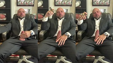 Cigar smoking with a raging hard-on in a suit!
