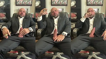 Cigar smoking with a raging hard-on in a suit!