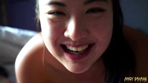 Cute Chinese GF gives sloppy blowjob and takes it in the ass