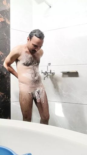 Indian stepdaddy enjoy morning shawer with masturbation