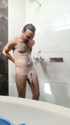 Indian stepdaddy enjoy morning shawer with masturbation