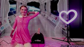 Petite girl in pink latex dress gets intense vibrator orgasm
