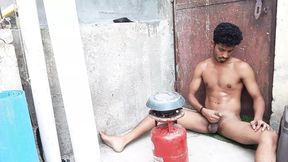 Indian Boy Nude Masterbating Cum While Making His Meal On Terrace