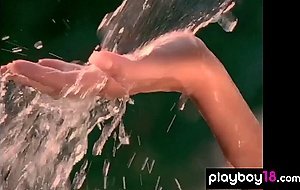 Big boobed blondie Kimberly Holland taking off her sexy uniform outdoor