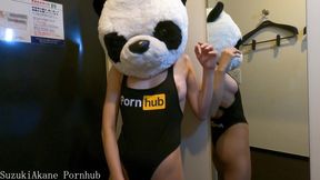 Panda jerks off standing up in net cafe