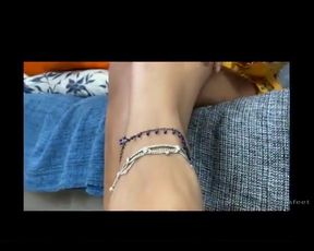 Foot Exibicionism and Foot Tease with Her Sexy Blue Sandals and Blue Nails