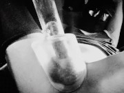 masked face - strip my huge cock 4 you - vacuum pump - edging & stroking my shaved wet cock