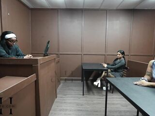 Black Floozy screws & sucks in judge Athena Hazes courtroom