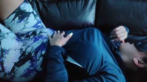 The slutty stepdaughter undresses slowly for her stepfather and masturbates on the furniture