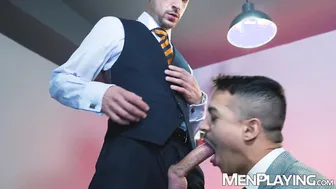 Jonathan Miranda and Jack Bandit bareback in suits at the office