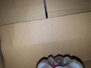 Huge slow-motion cumshot from inside a box