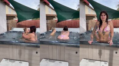 Lesbian couple has a passionate make-out in their new jacuzzi
