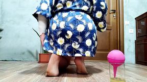 Plump mother-in-law pleasures her tight hole with a strapon