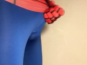 trying to JERK OFF in a Spiderman Costume - FAIL ** BALL STRETCHER ON **