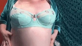 Velvet Robe Strip to Teal Satin String Bikini Panties