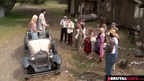 Hot Amber Rayne, Hannah West and Kaci Star in outdoor gangbang